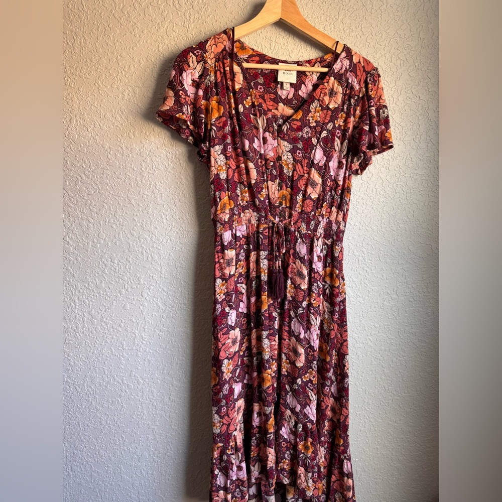 Knox Rose Floral High Low Dress - Burgundy and Pink